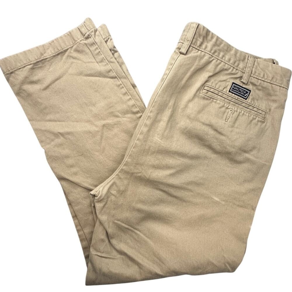 Nautica Chino Pants 100% Cotton Tan Beige Flat Front 38x30 Preppy